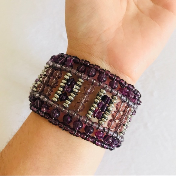 Charming charming purple beaded cuff bracelet new - Picture 2 of 2